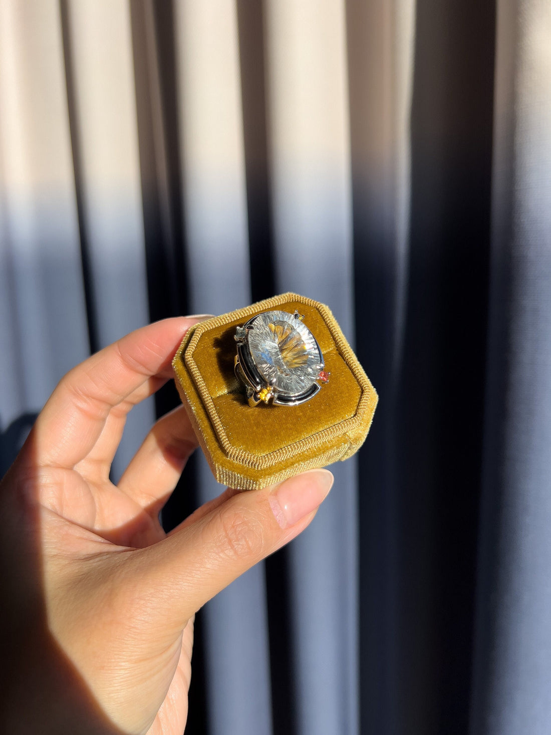 Natural Crystal Quartz & Garnet Ring