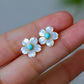 Mother of Pearl Flower Stud Earrings with Natural Turquoise