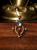 Blue Moonstone Art Nouveau 18K Solid Gold Pendant Necklace | Moonstone Pendant | Natural Gemstone Necklace  | moonstone pendant