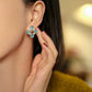 Vintage Teal Cat’s Eye Chrysoberyl Clover Statement Earrings with Natural Akoya Pearl