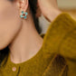 Vintage Teal Cat’s Eye Chrysoberyl Clover Statement Earrings with Natural Akoya Pearl
