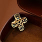 Vintage Teal Cat’s Eye Chrysoberyl Clover Statement Earrings with Natural Akoya Pearl