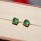 18K Solid Gold Natural Green Jadeite Jade Stud Earrings