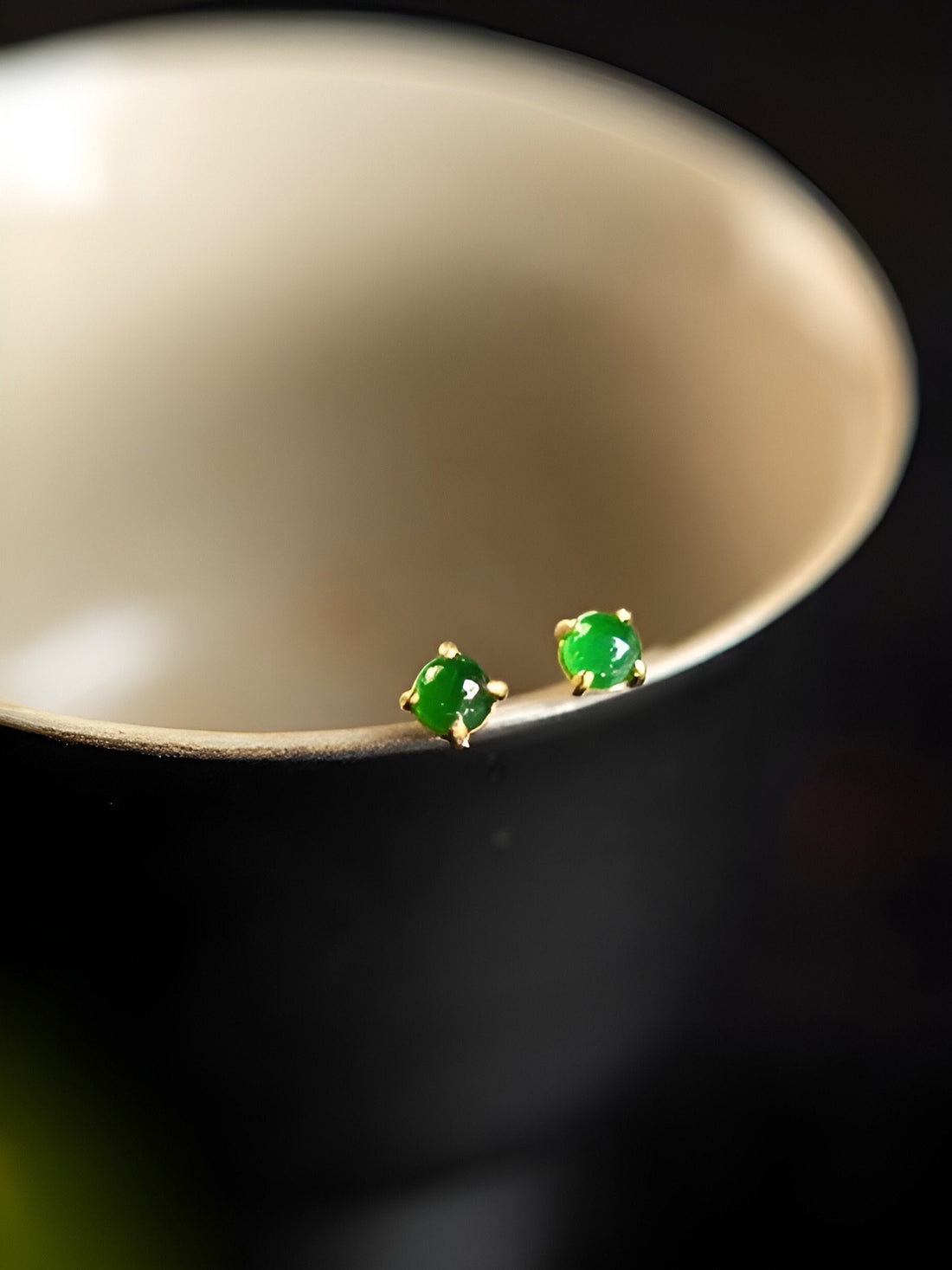 18K Solid Gold Natural Green Jadeite Jade Stud Earrings