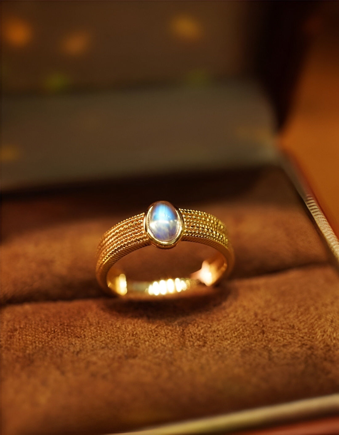 Natural Moonstone 14k Gold Ring – Art Deco Statement Ring