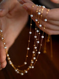 18K Solid Gold Akoya Freshwater Pearl Chain Necklace