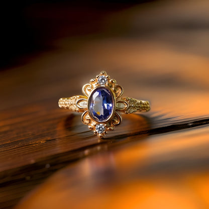 Natural Tanzanite Victorian Engagement Ring in 18K Gold
