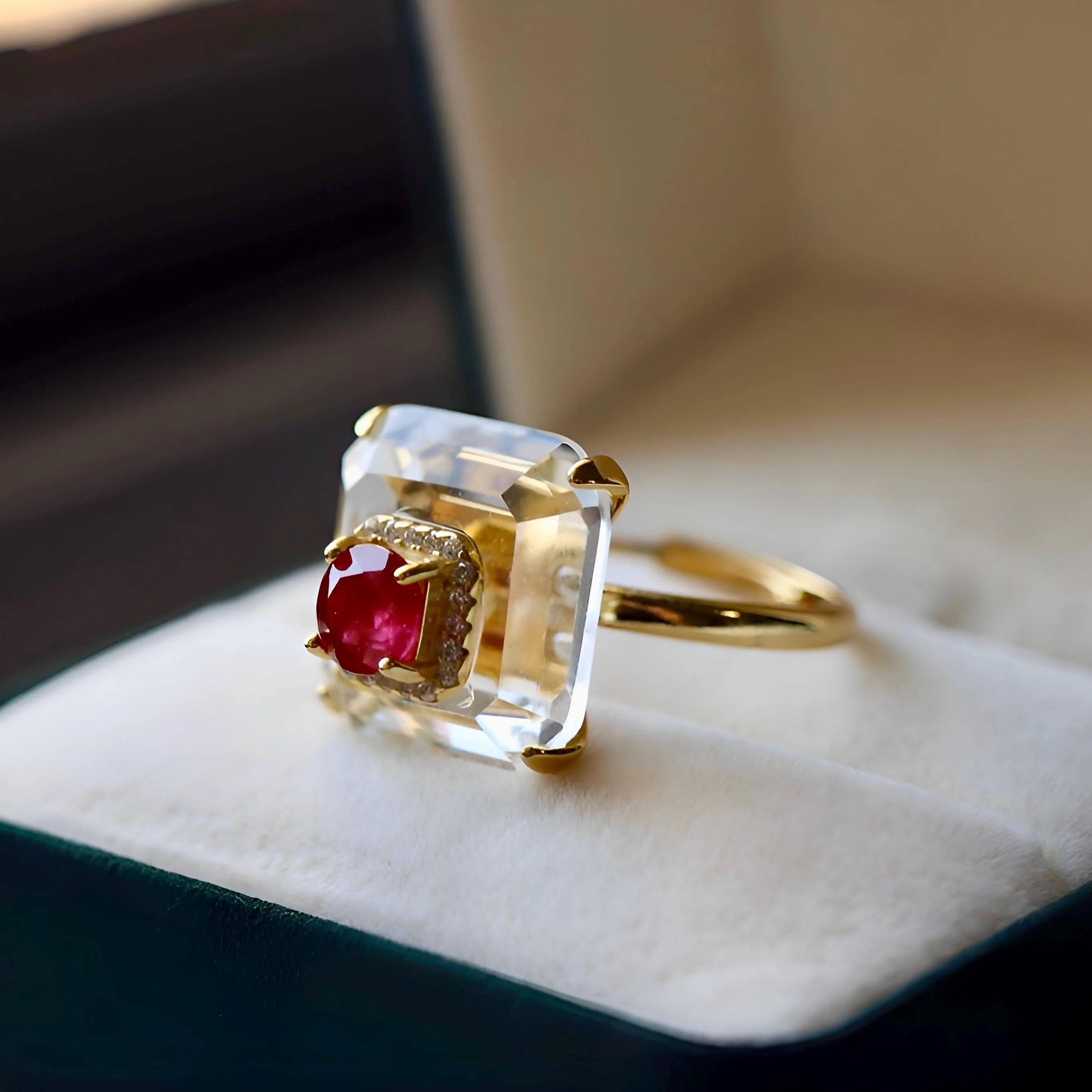 Ruby and Clear Quartz Art Deco Ring