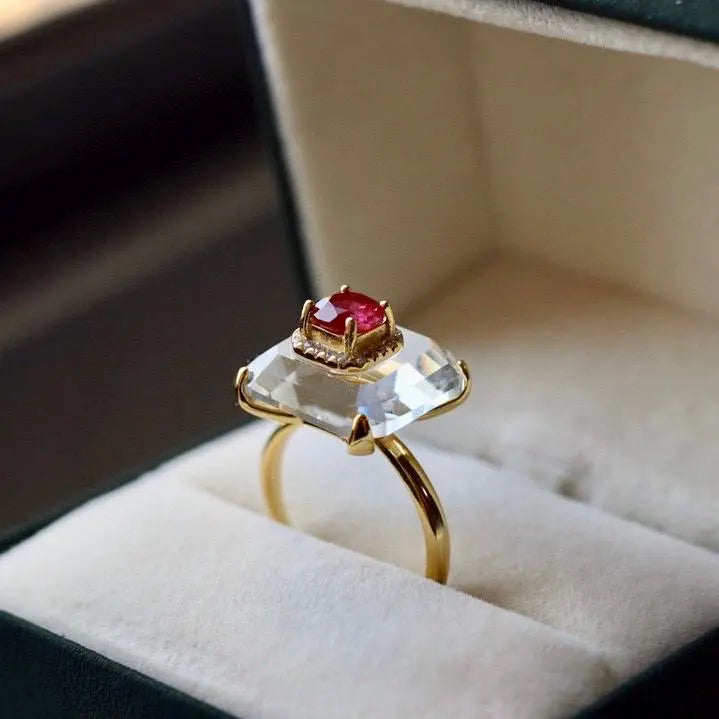 Ruby and Clear Quartz Art Deco Ring