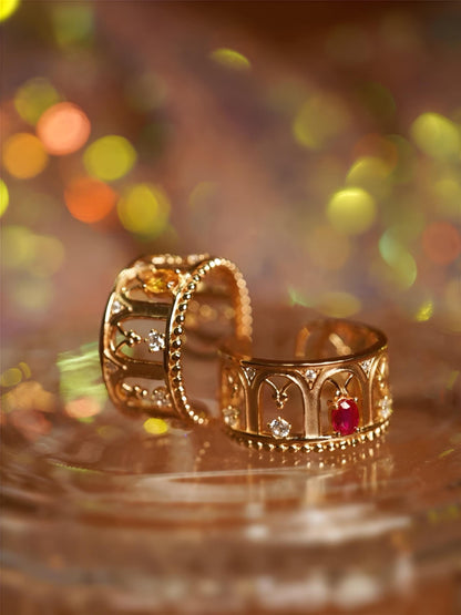 Renaissance Archway Ring in 18k Gold with Ruby/Yellow Sapphire