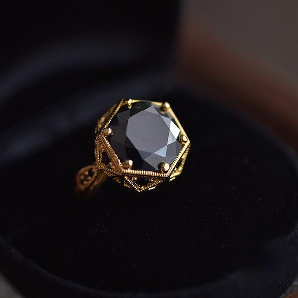 18k Gold Obsidian Crystal Ring