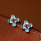 Vintage Teal Cat’s Eye Chrysoberyl Clover Statement Earrings with Natural Akoya Pearl