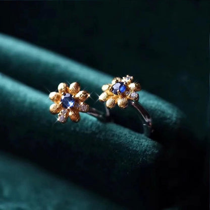 Natural Blue Sapphire Daisy Earrings