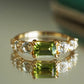 Peridot and White Topaz 14K Gold Ring – Natural Gemstone Vintage-Inspired Ring