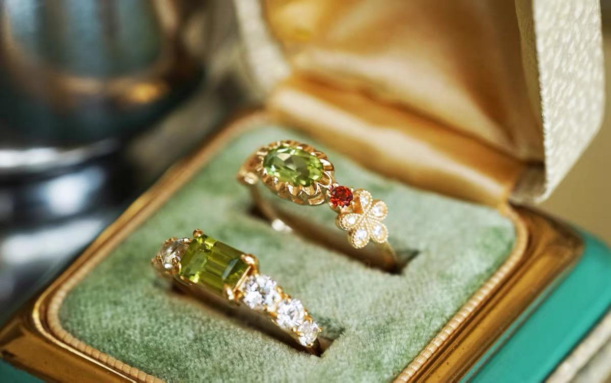 Peridot, Garnet & Citrine 14K Gold Vermeil Ring – Vintage Gemstone Floral Jewelry