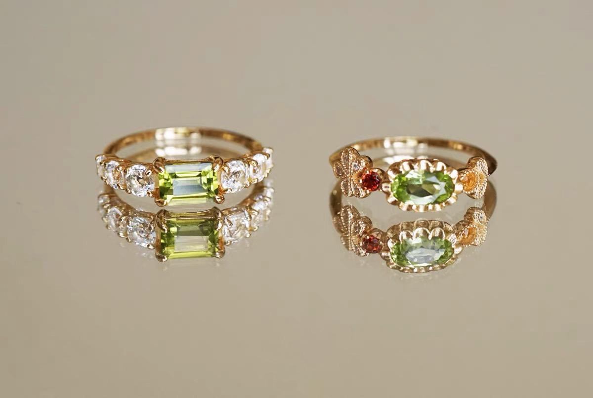 Peridot, Garnet & Citrine 14K Gold Vermeil Ring – Vintage Gemstone Floral Jewelry