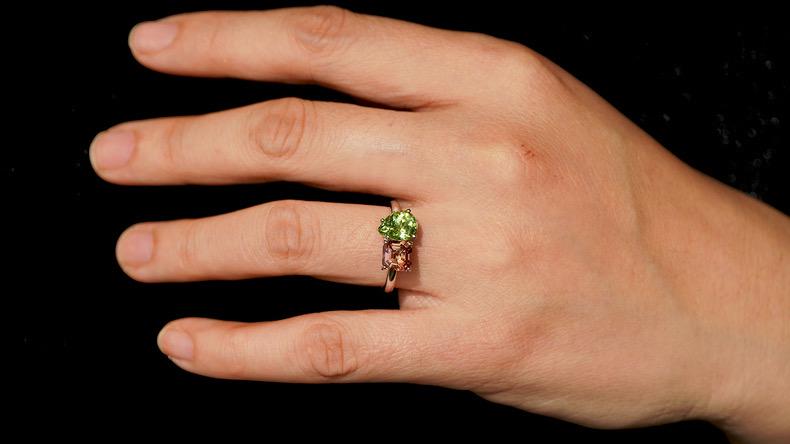 Toi et Moi Natural Rubellite & Green Tourmaline 14K White Gold Ring