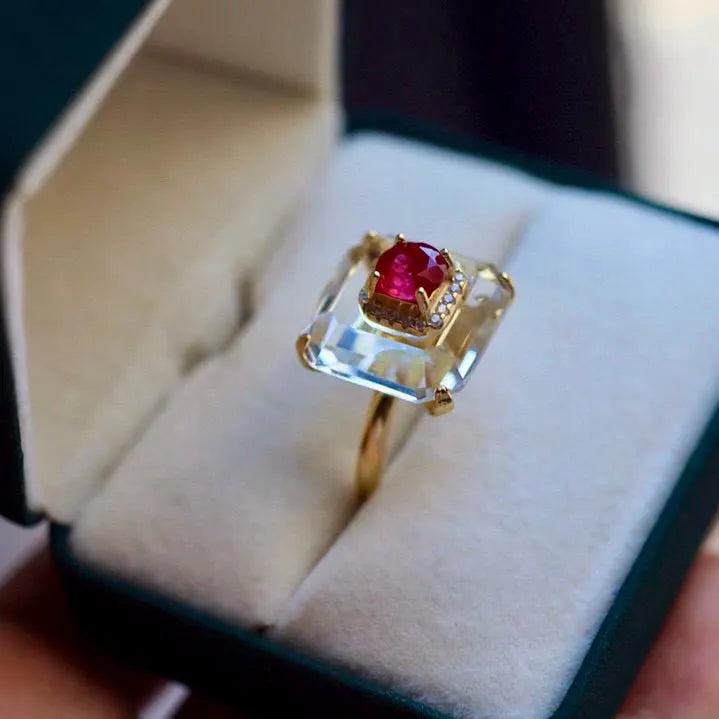 Ruby and Clear Quartz Art Deco Ring