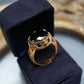 18K Solid Gold Black Obsidian and Diamonds Ring | Unique Black Gemstone Statement Ring | Luxury Jewelry, statement Ring, Cocktail Ring
