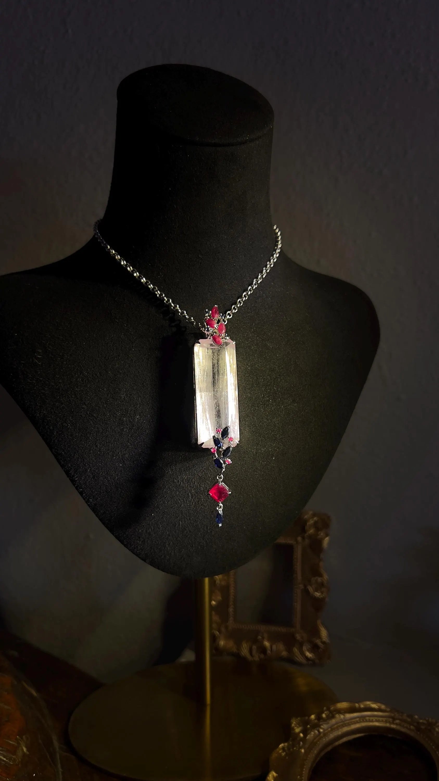 Natural Kunzite Necklace with Ruby and Sapphire