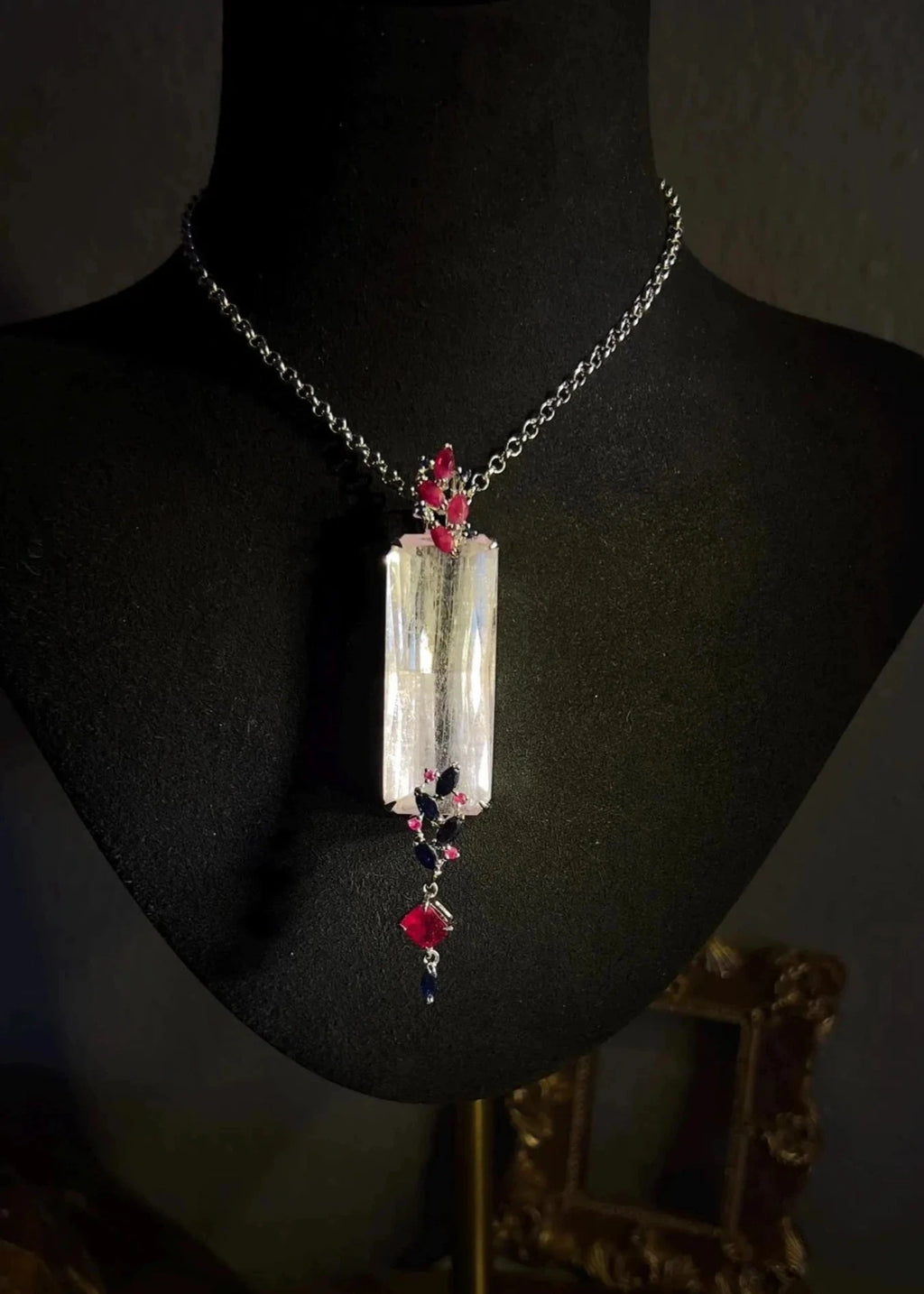 Natural Kunzite Necklace with Ruby and Sapphire