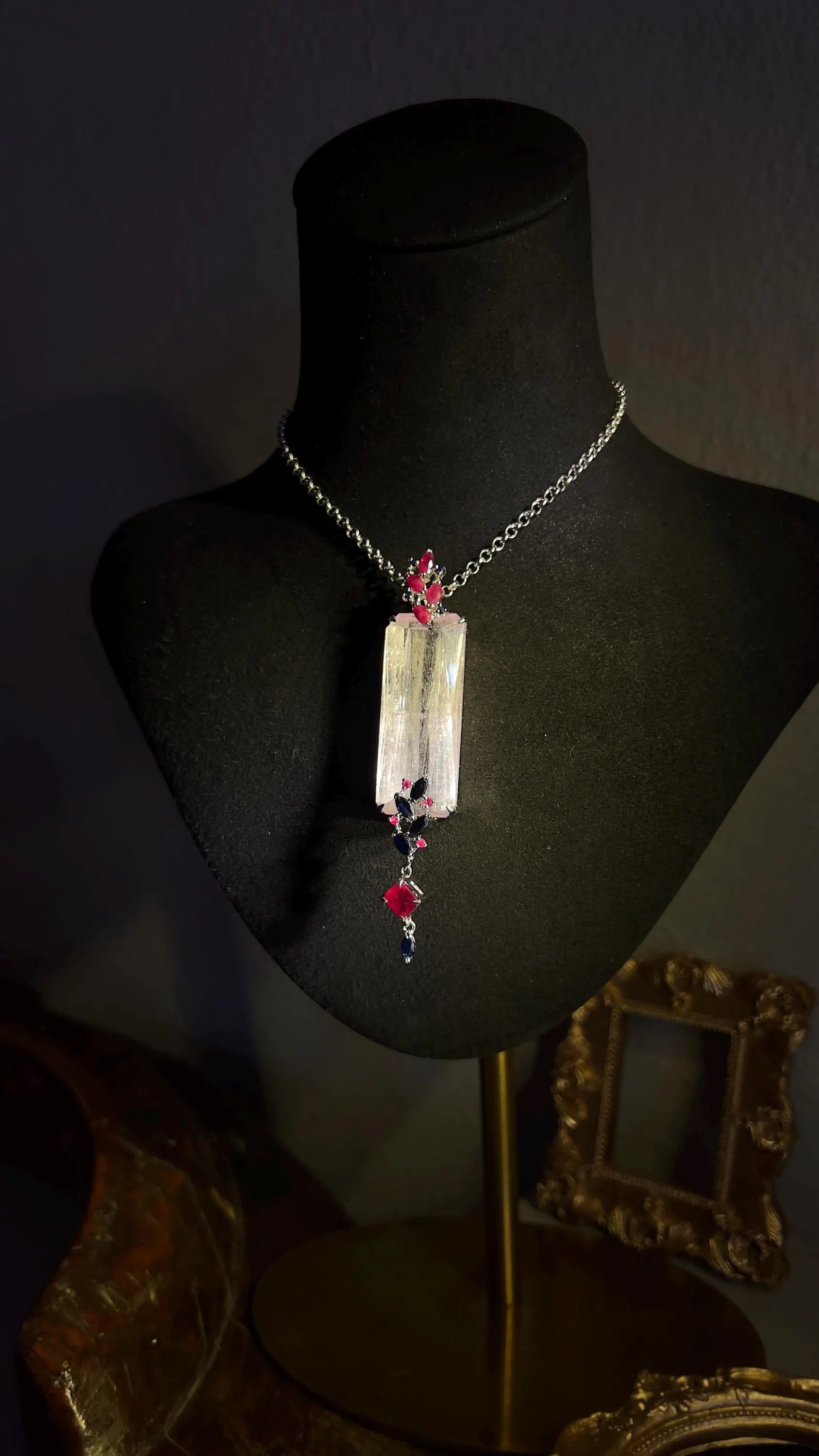 Natural Kunzite Necklace with Ruby and Sapphire