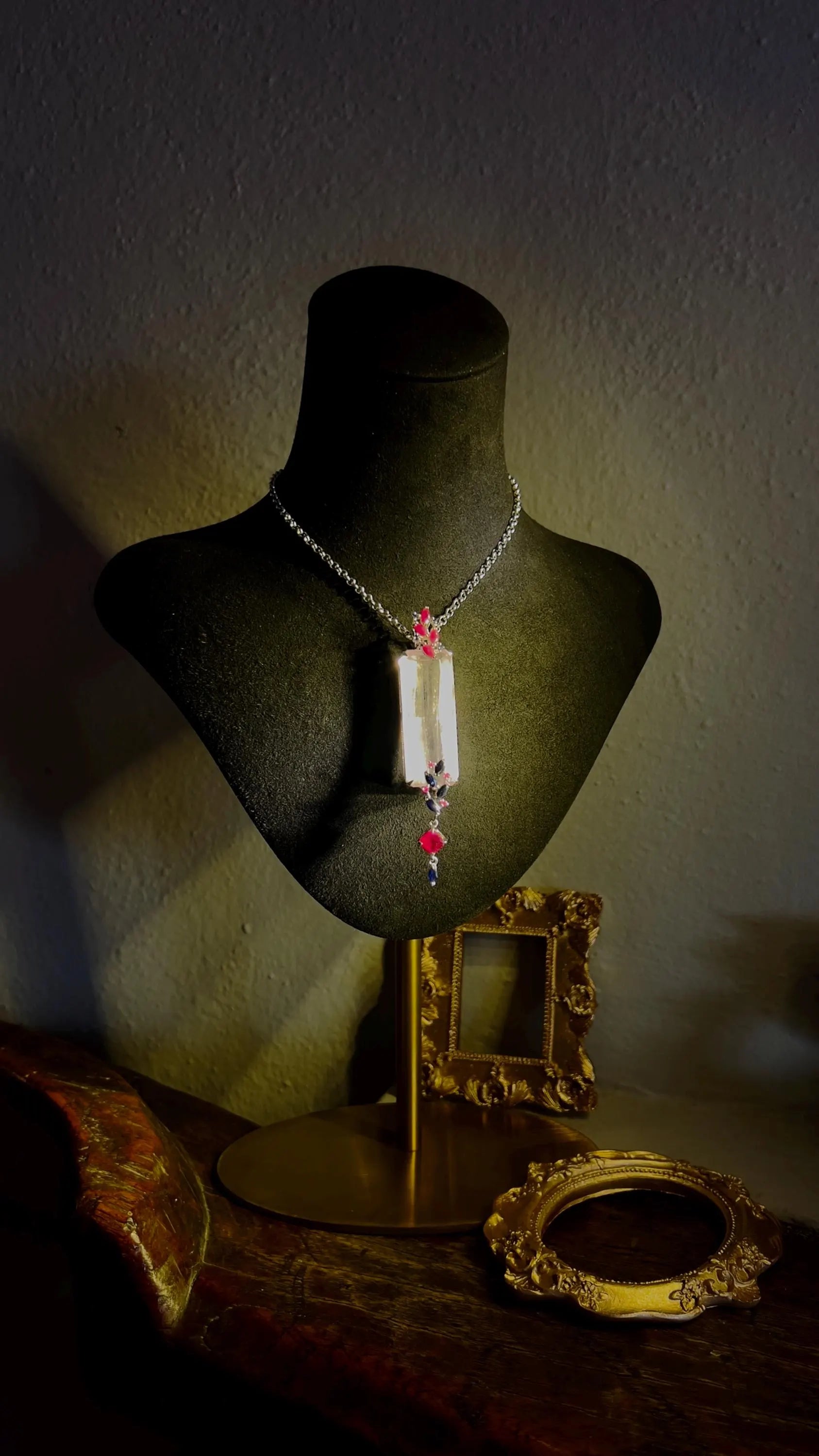 Natural Kunzite Necklace with Ruby and Sapphire