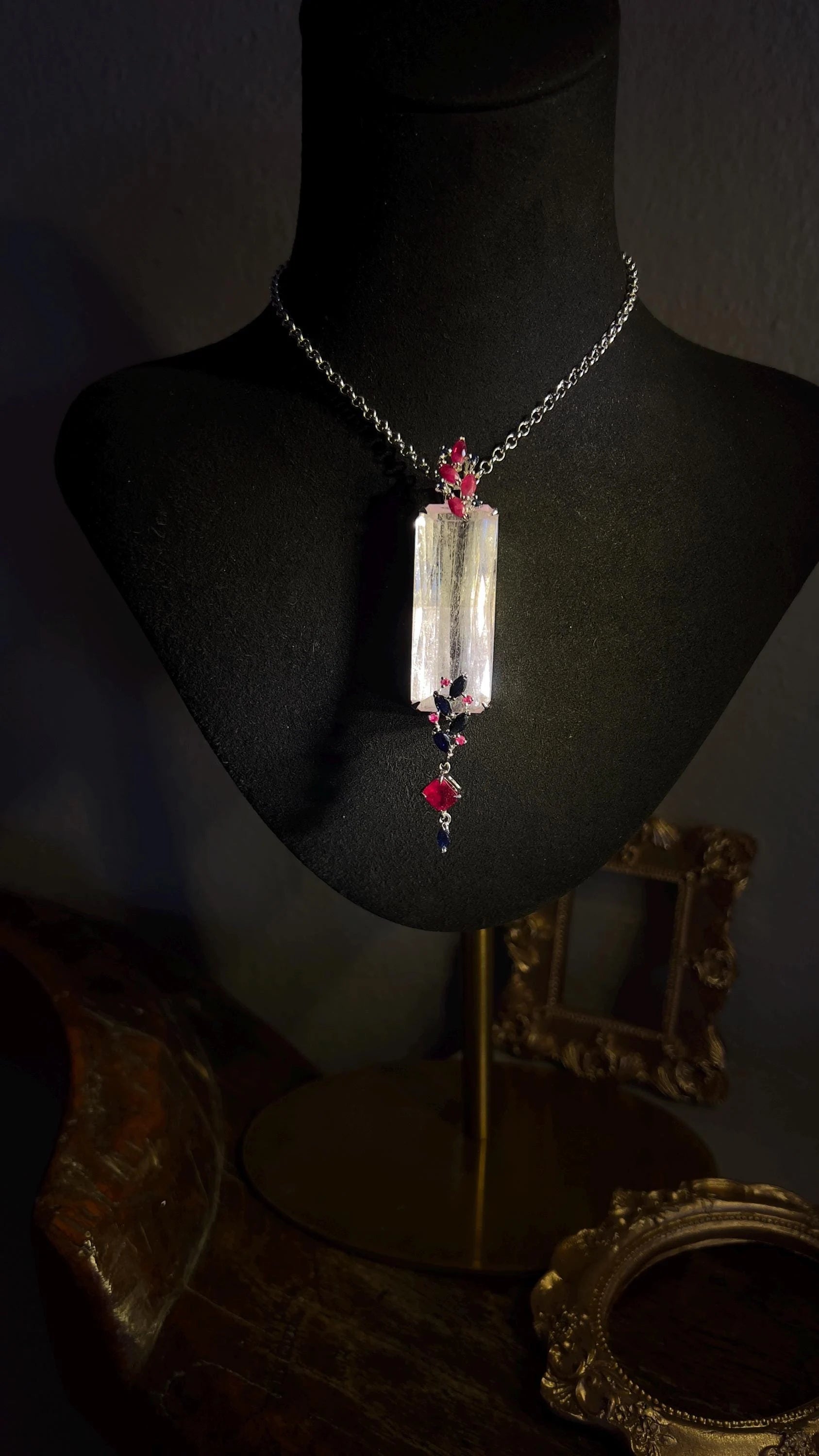 Natural Kunzite Necklace with Ruby and Sapphire