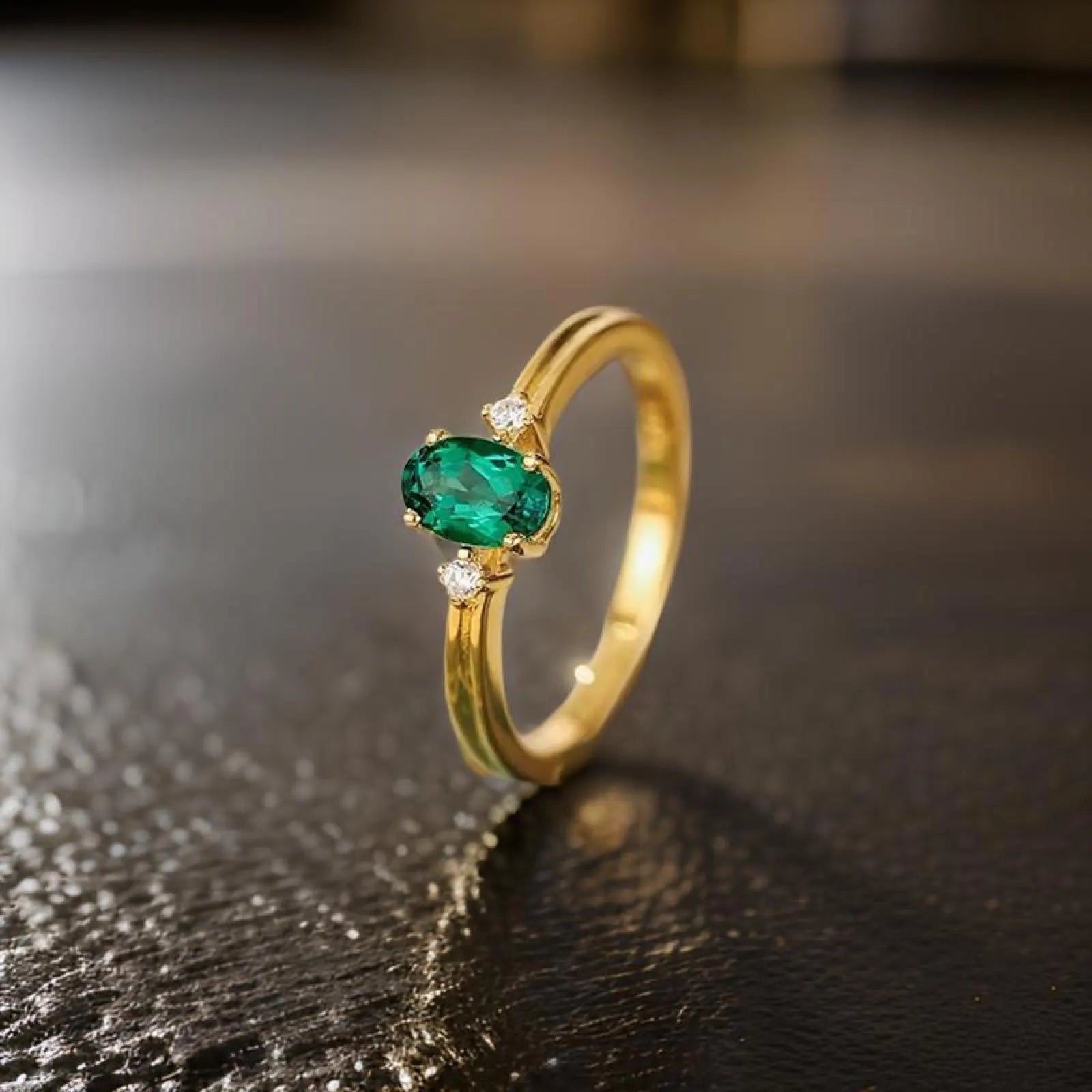 Elegant Emerald 18K Gold Ring with Sparkling Diamond Accents