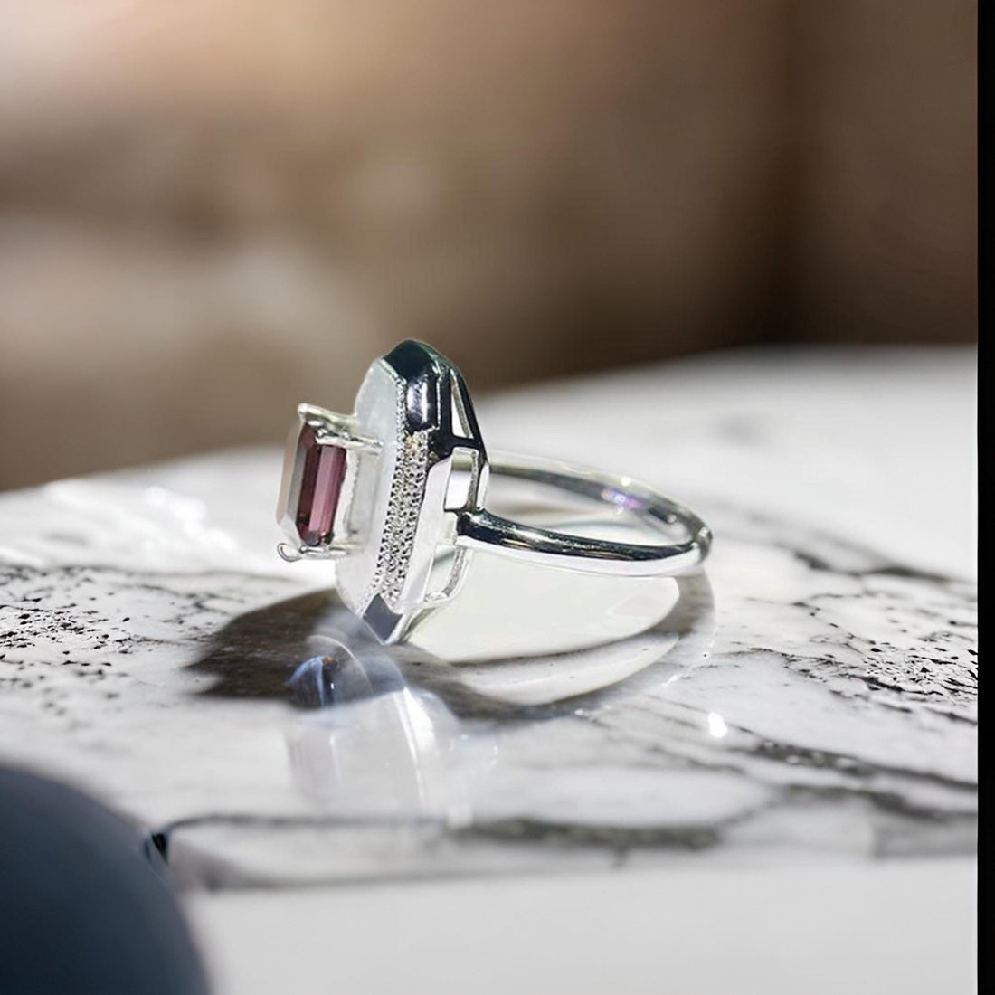 Berry Garnet and Onyx Statement Ring