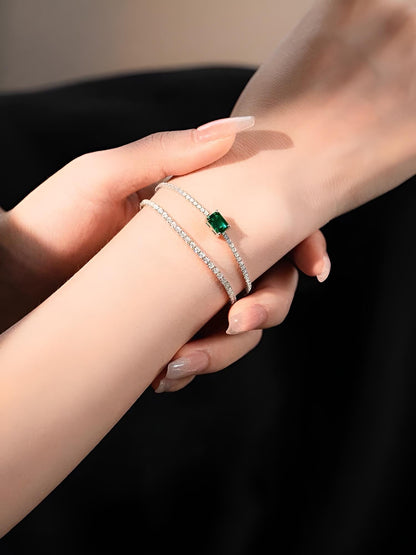 Emerald and Diamond Tennis Bracelet in 18k White Gold