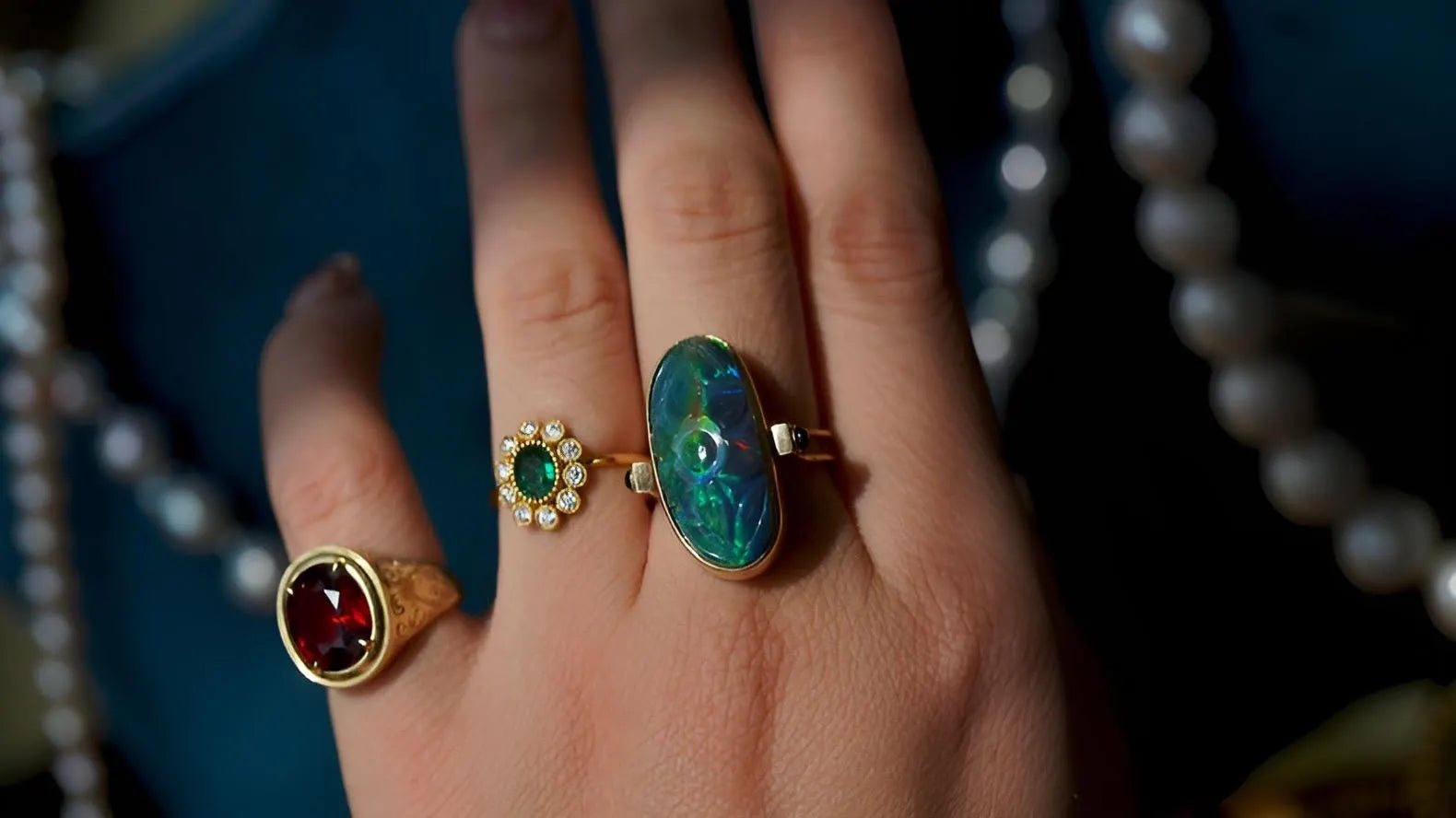 Moghul Black Opal Carved Ring in 14K Gold – Unique Double-Sided Statement Jewelry