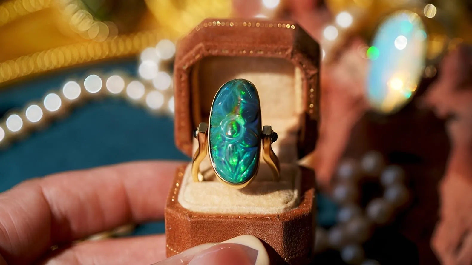 Moghul Black Opal Carved Ring in 14K Gold – Unique Double-Sided Statement Jewelry