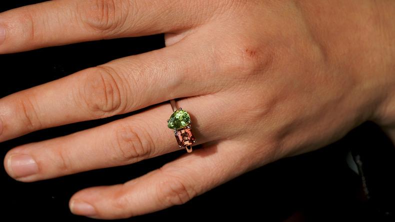 Toi et Moi Natural Rubellite & Green Tourmaline 14K White Gold Ring