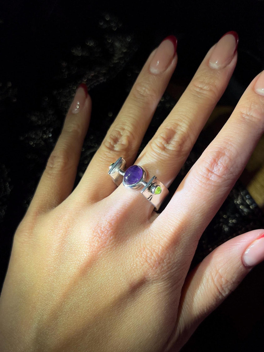Amethyst With Peridot Sterling Silver Ring | Vintage Ring | Vintage Jewelry | Cocktail Ring | Colorstone Ring, Modern Ring