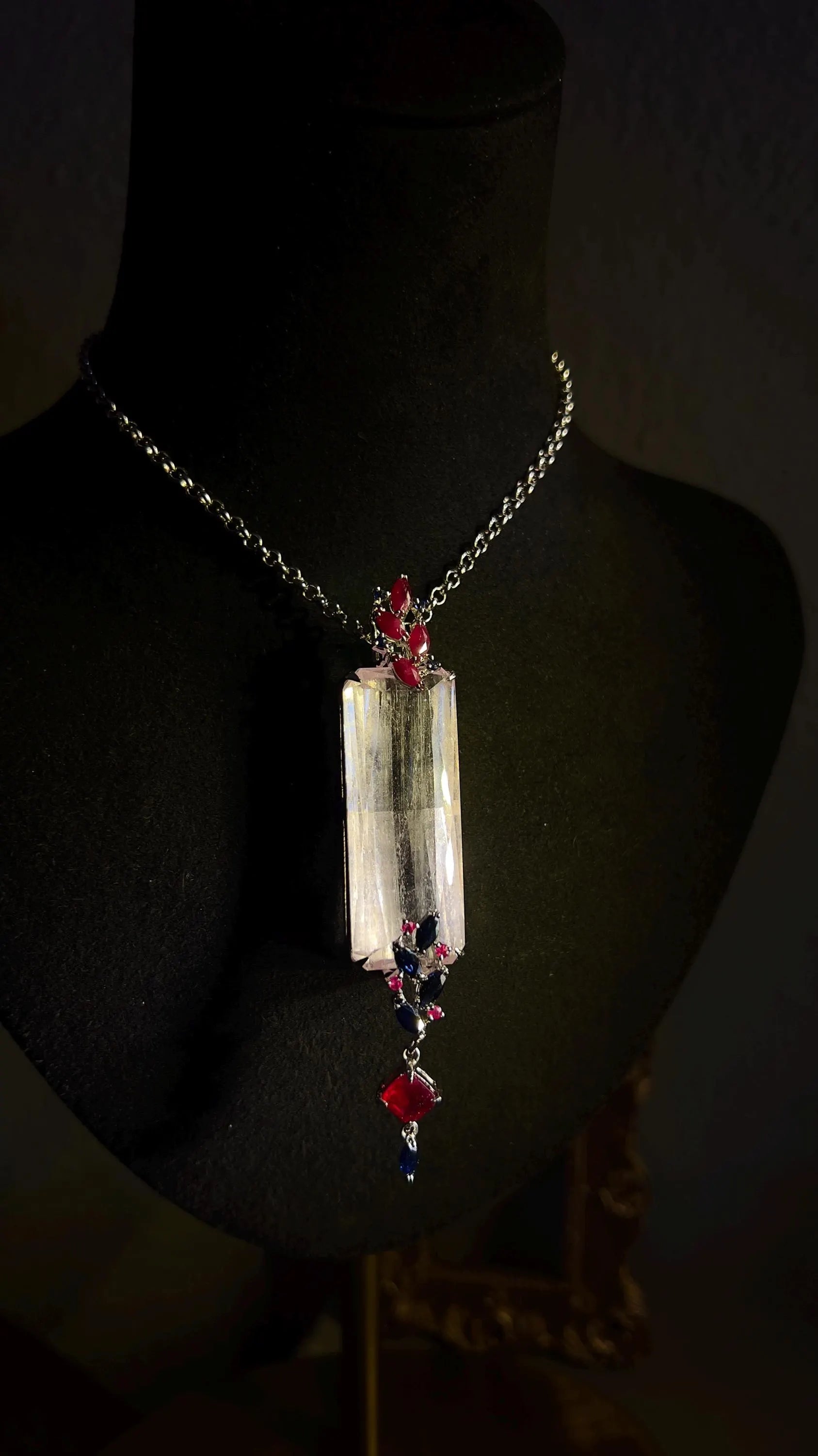 Natural Kunzite Necklace with Ruby and Sapphire