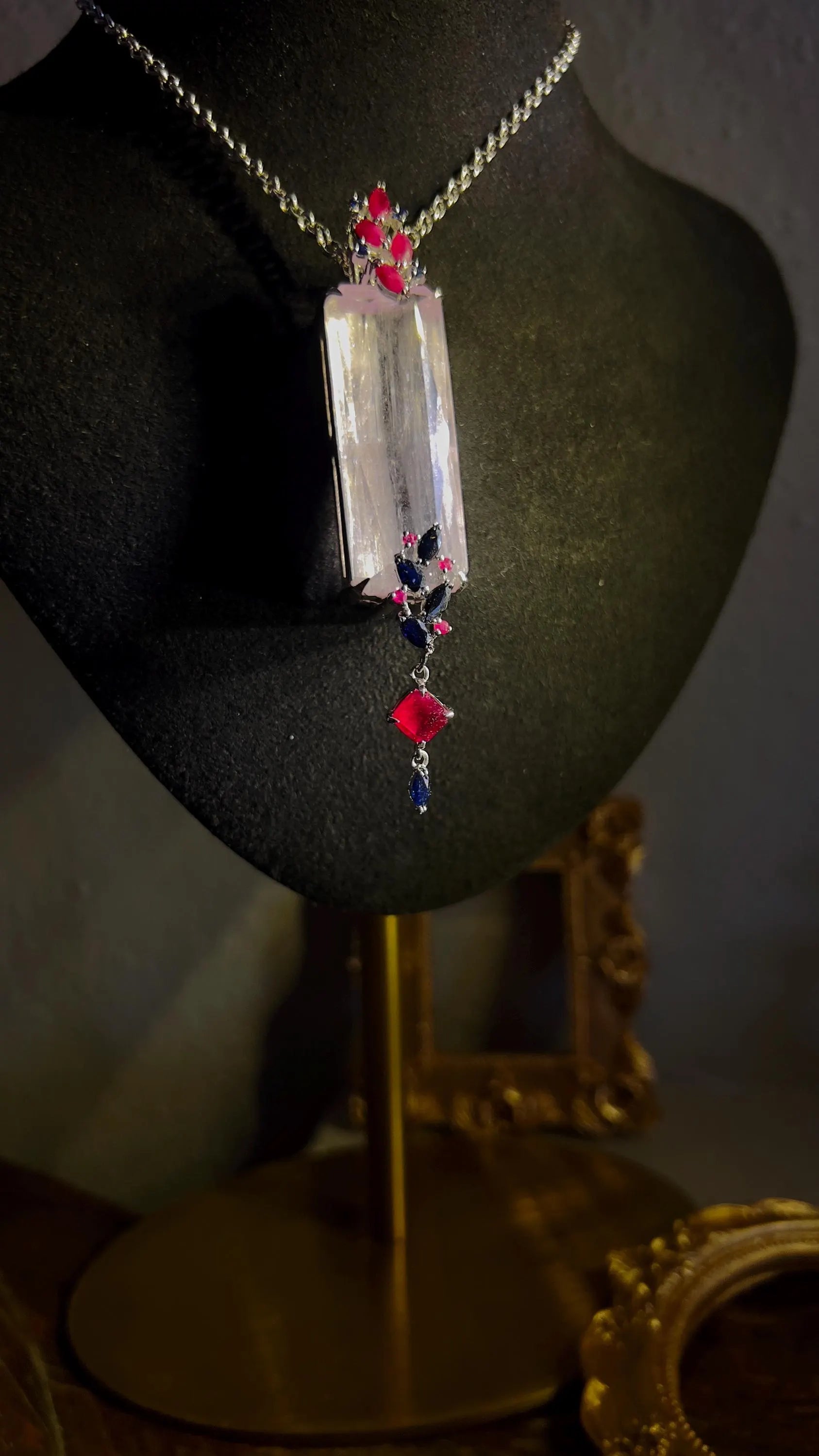 Natural Kunzite Necklace with Ruby and Sapphire