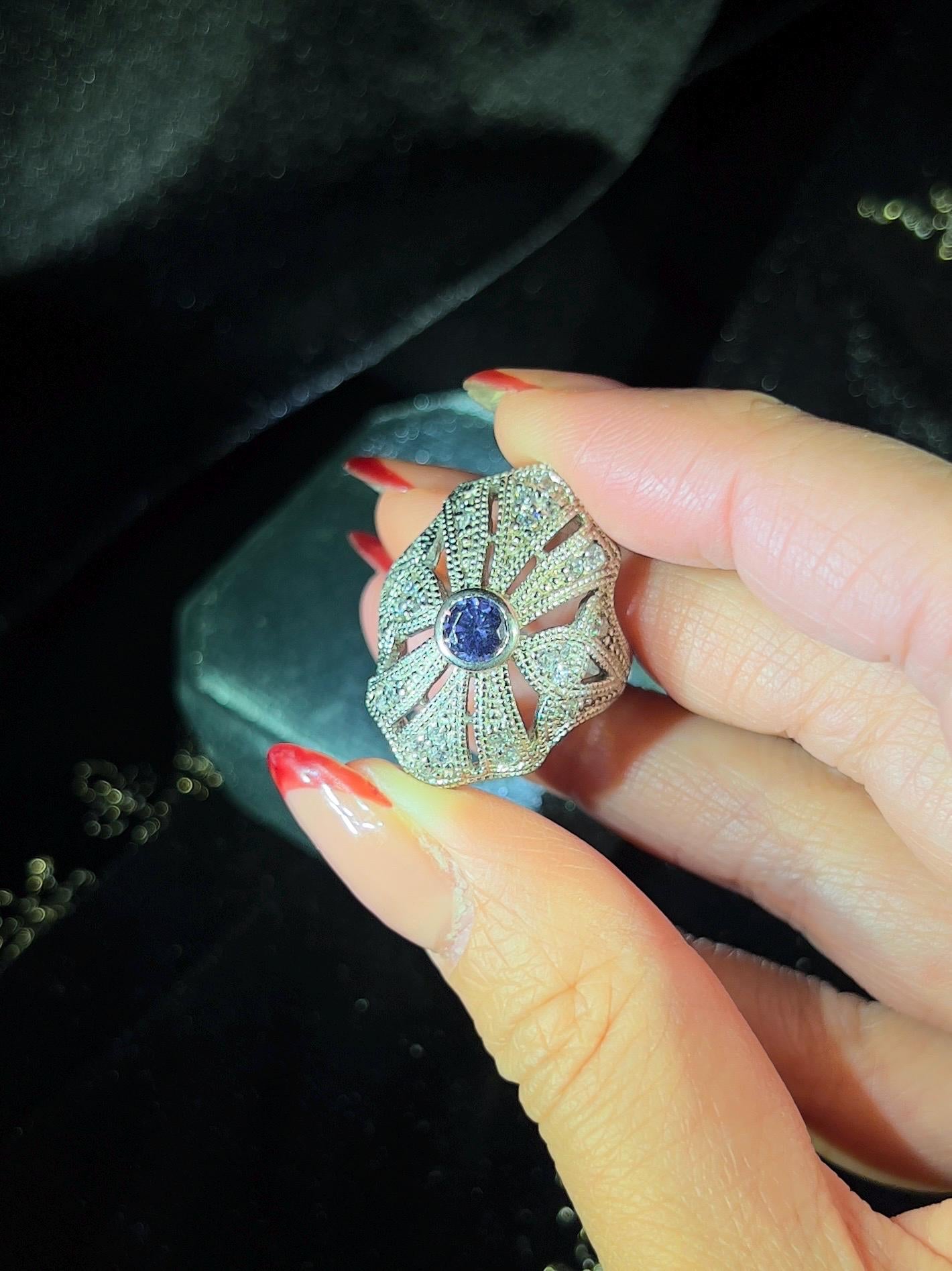 Vintage Filigree Iolite Silver Cocktail Ring