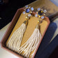 Smoky Quartz and Pearl with White Coral Beads Tassel 18k Gold Earrings