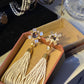 Smoky Quartz and Pearl with White Coral Beads Tassel 18k Gold Earrings