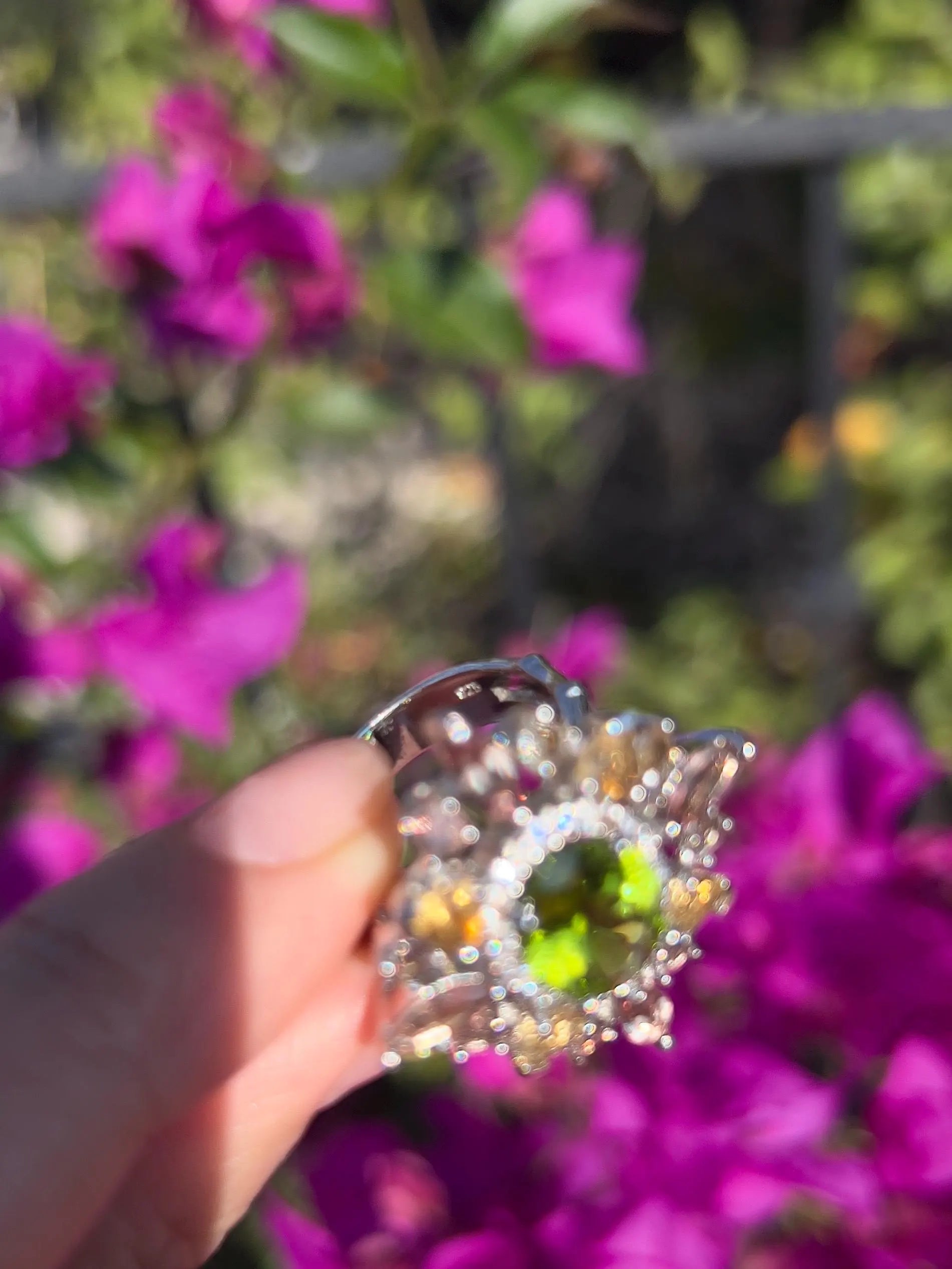 Top-Grade Natural Burmese Peridot Ring with Tourmaline Accents