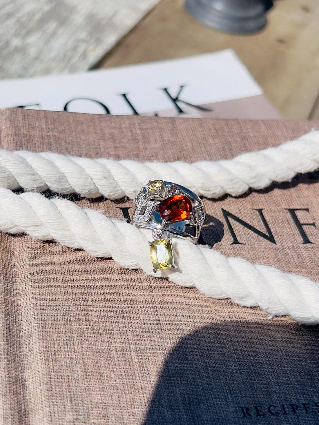 Mandarin Garnet Ring with Golden Beryl & Color Change Garnet