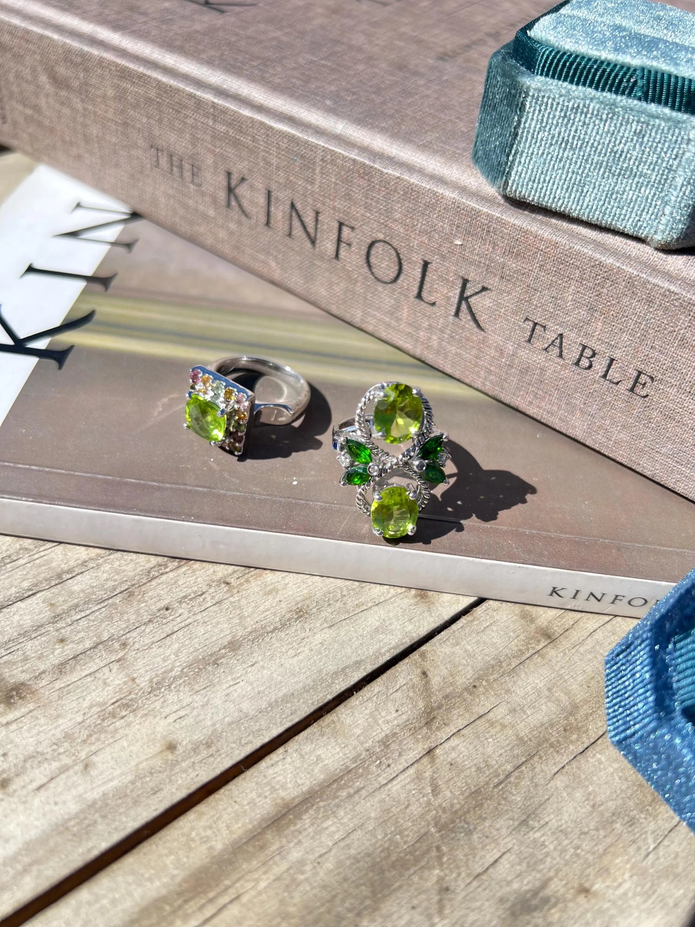 Natural Burmese Peridot Ring with Tourmaline Accents Cocktail Ring