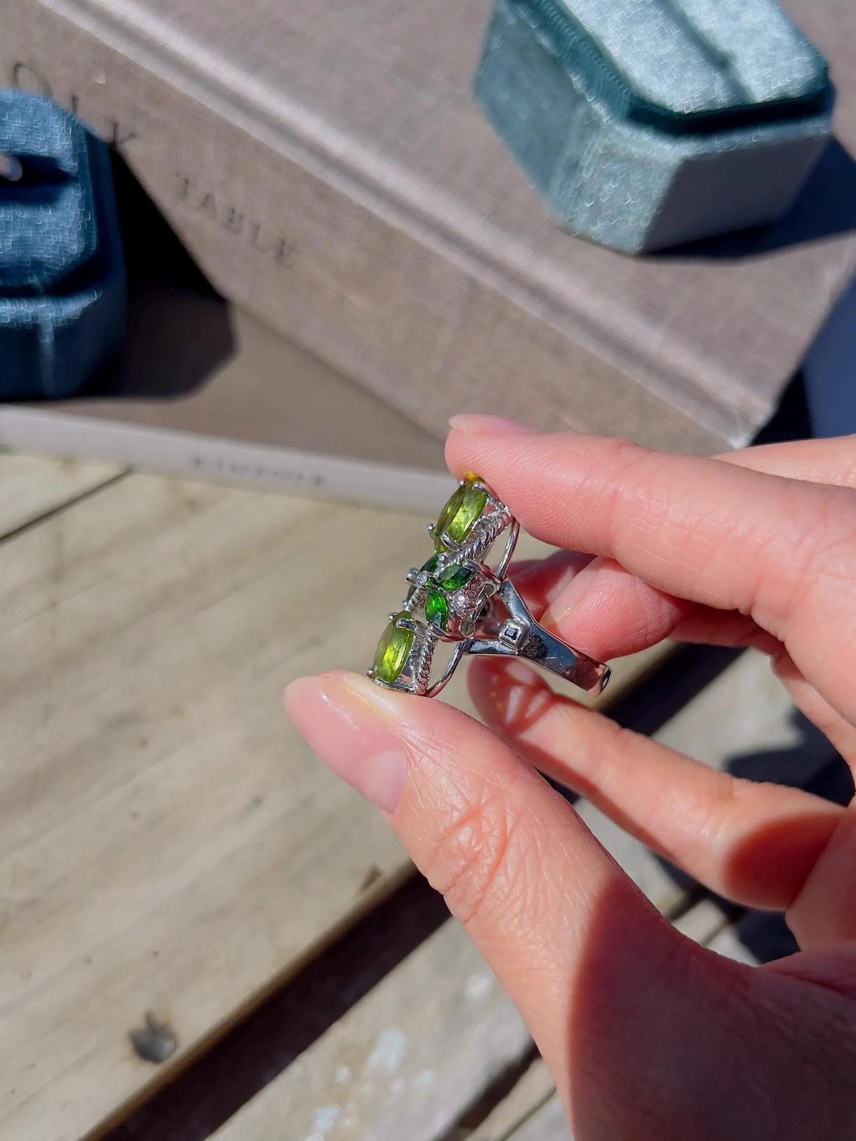 Natural Burmese Peridot Ring with Tourmaline Accents Cocktail Ring