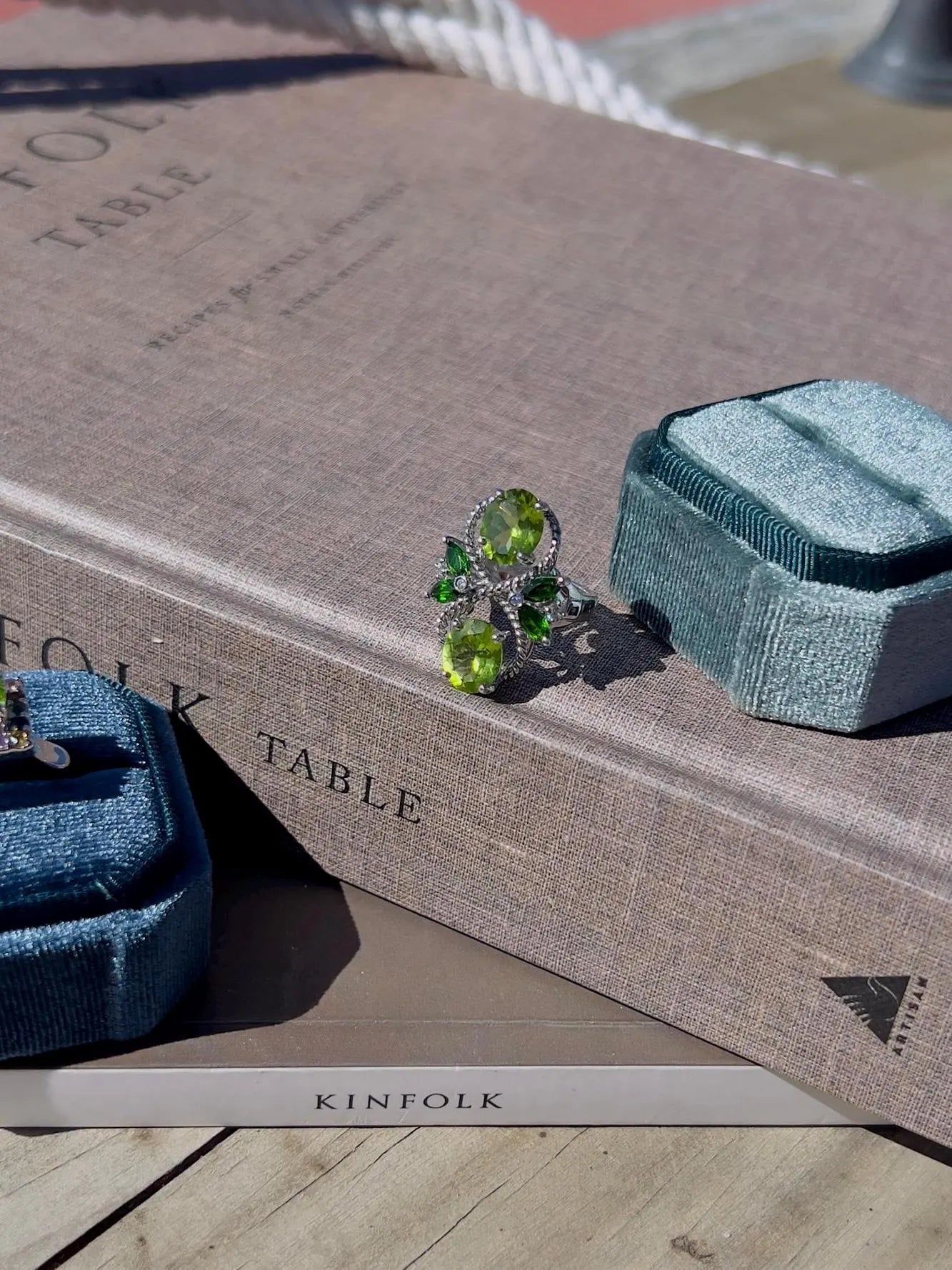 Natural Burmese Peridot Ring with Tourmaline Accents Cocktail Ring