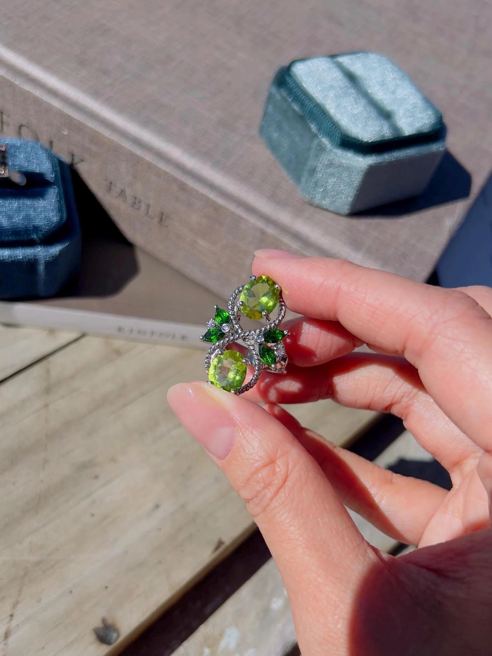 Natural Burmese Peridot Ring with Tourmaline Accents Cocktail Ring