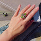 Natural Burmese Peridot Ring with Tourmaline Accents Cocktail Ring