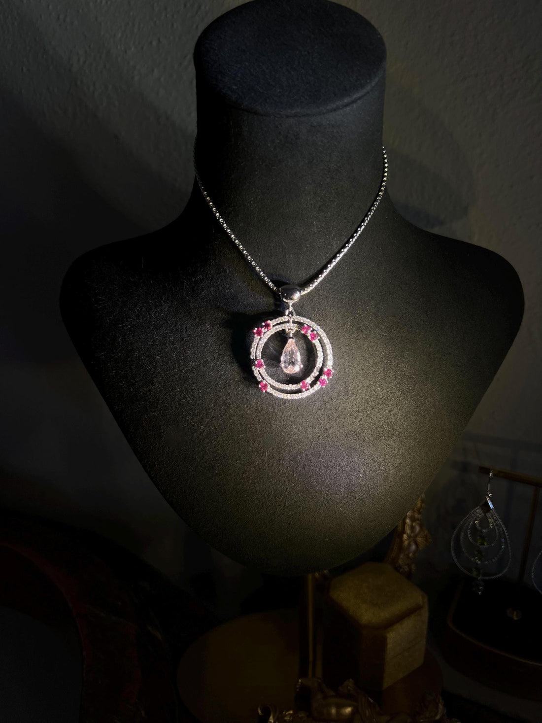 Natural Morganite and Rhodolite Garnet Pendant Necklace with Sapphires