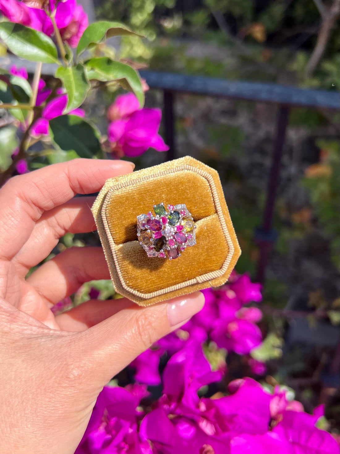 Natural Candy Tourmaline Floral Ring