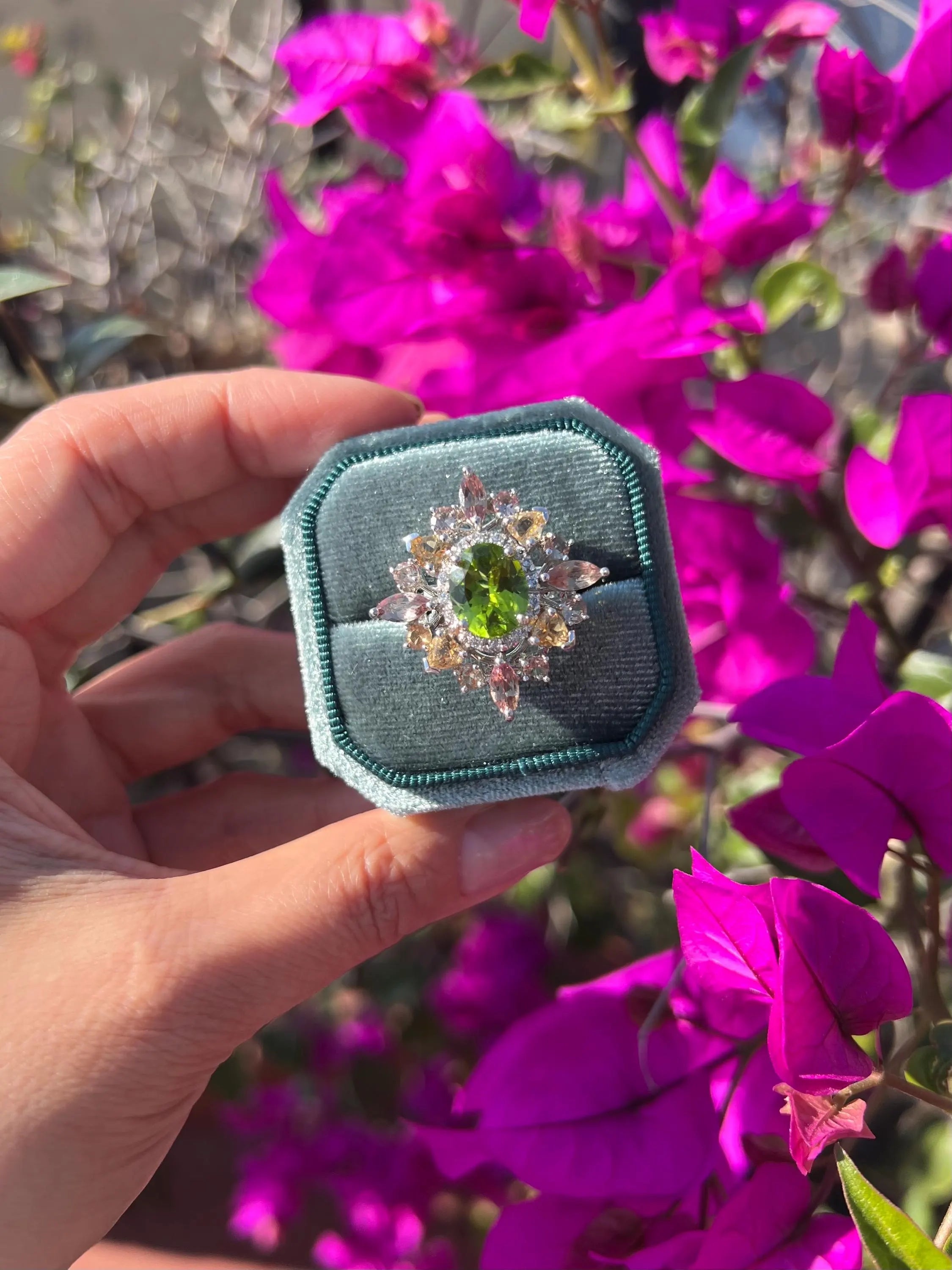 Top-Grade Natural Burmese Peridot Ring with Tourmaline Accents